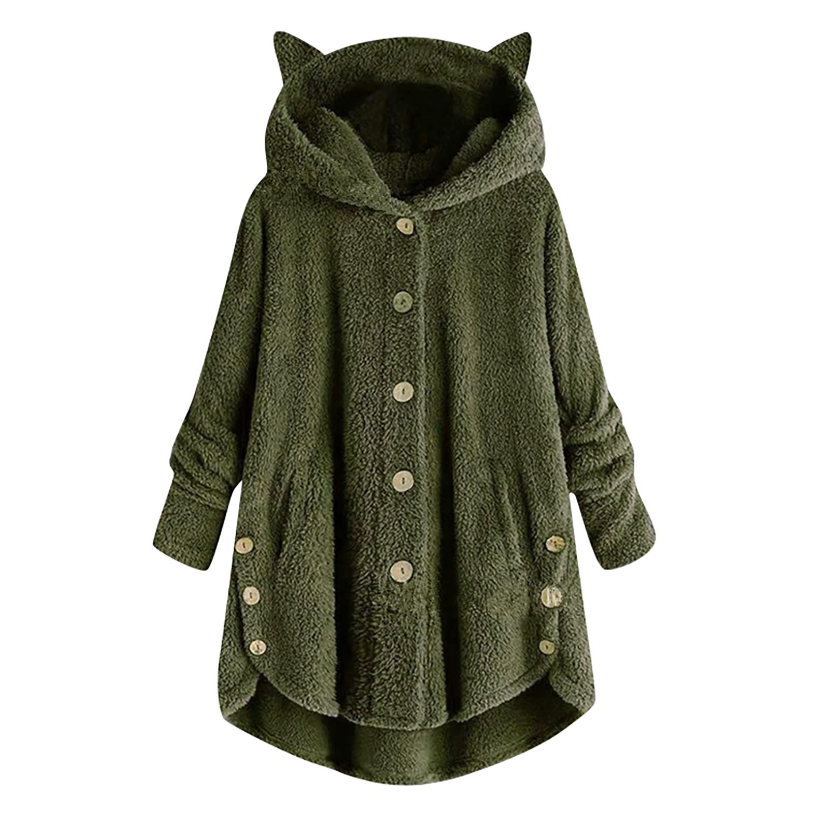 Жіноче модне плюшеве нестандартне пальто з котячими вушками з капюшоном і ґудзиками S зелений
Жіноче модне плюшеве нестандартне пальто з котячими вушками з капюшоном і ґудзиками S зелений