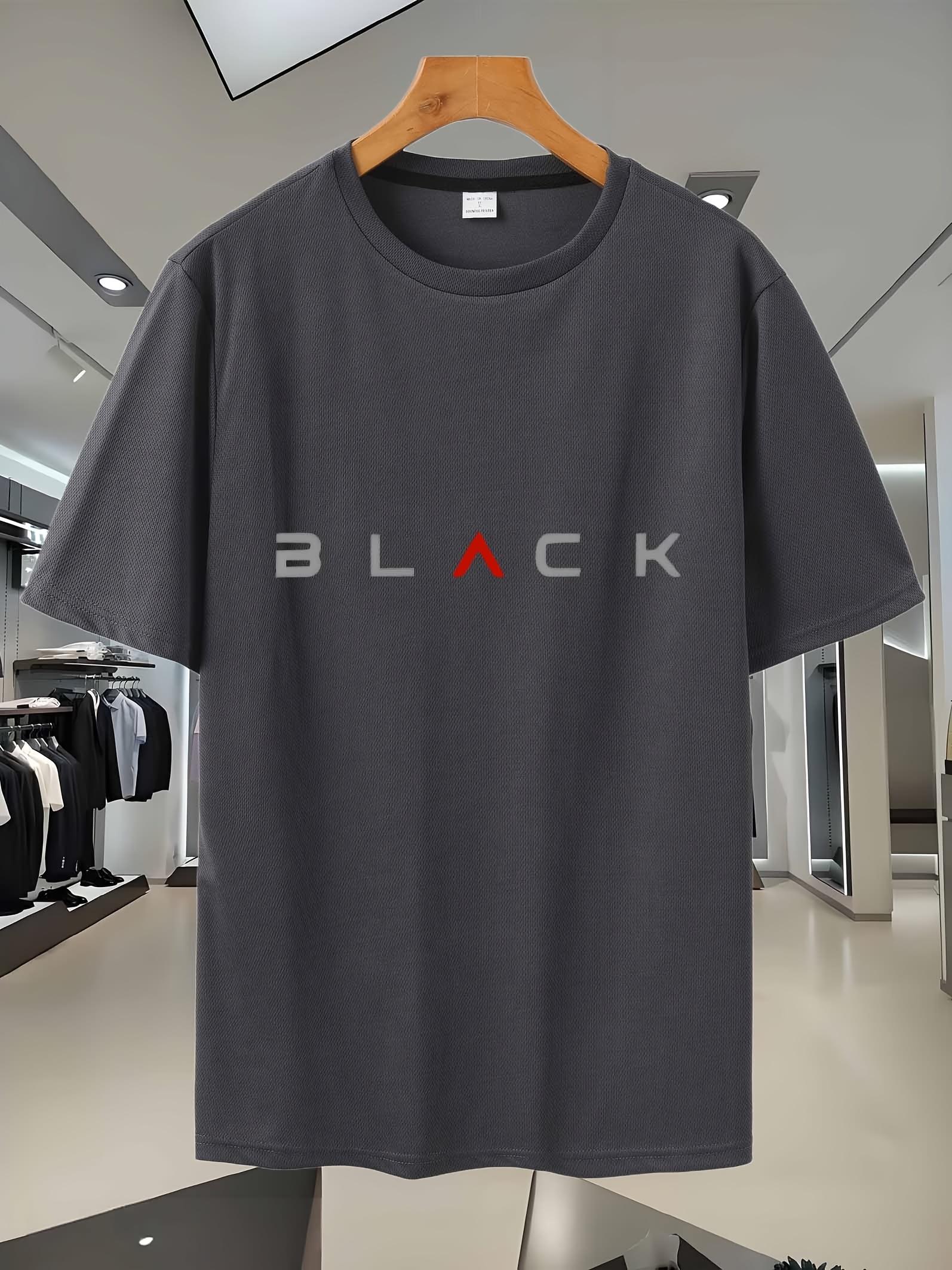 Sporty Breathable Moisture-Wicking Mesh T-shirt with Bold BLACK Graphic Print - Navy Blue Regular Fit Short Sleeve Tee for Gym M
Sporty Breathable Moisture-Wicking Mesh T-shirt with Bold BLACK Graphic Print - Navy Blue Regular Fit Short Sleeve Tee for Gym M