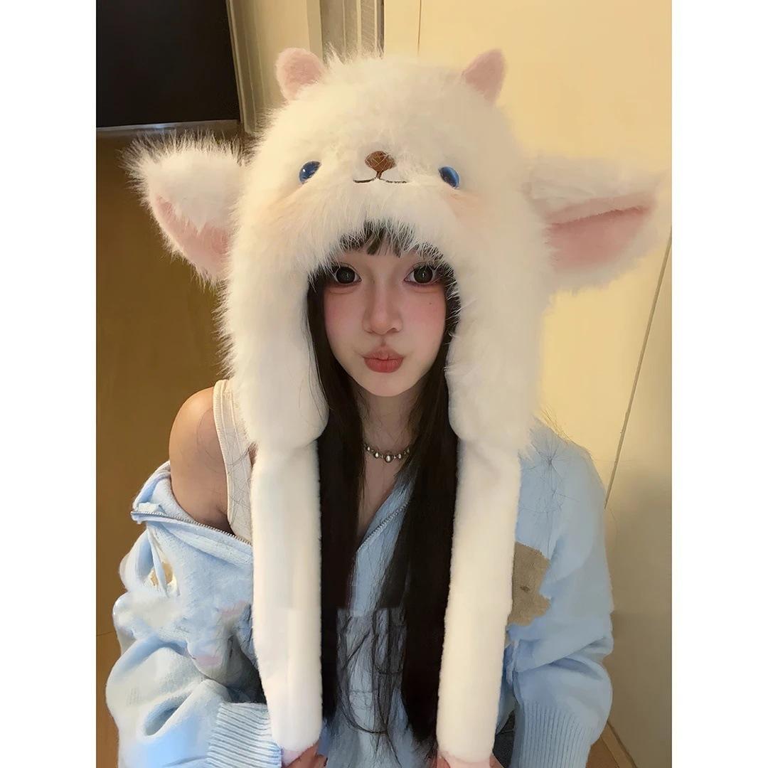 Зимняя мультяшная плюшевая шапка, открывающая лицо, и небольшая атмосфера шапки Лей Фэна, сохраняет тепло и щиплет уши, двигается мило и универсально