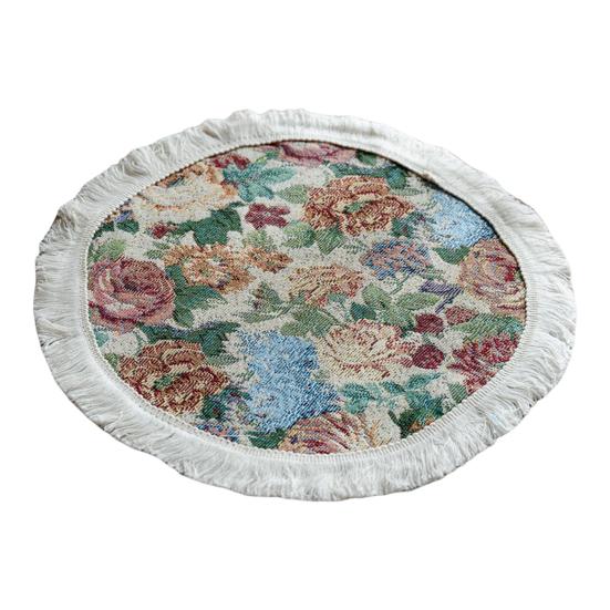 Подставка под тарелку с кисточкой Пасторальный стиль Цветочная картина маслом Эстетическая круглая форма Вечеринки Свадьбы Round розовый