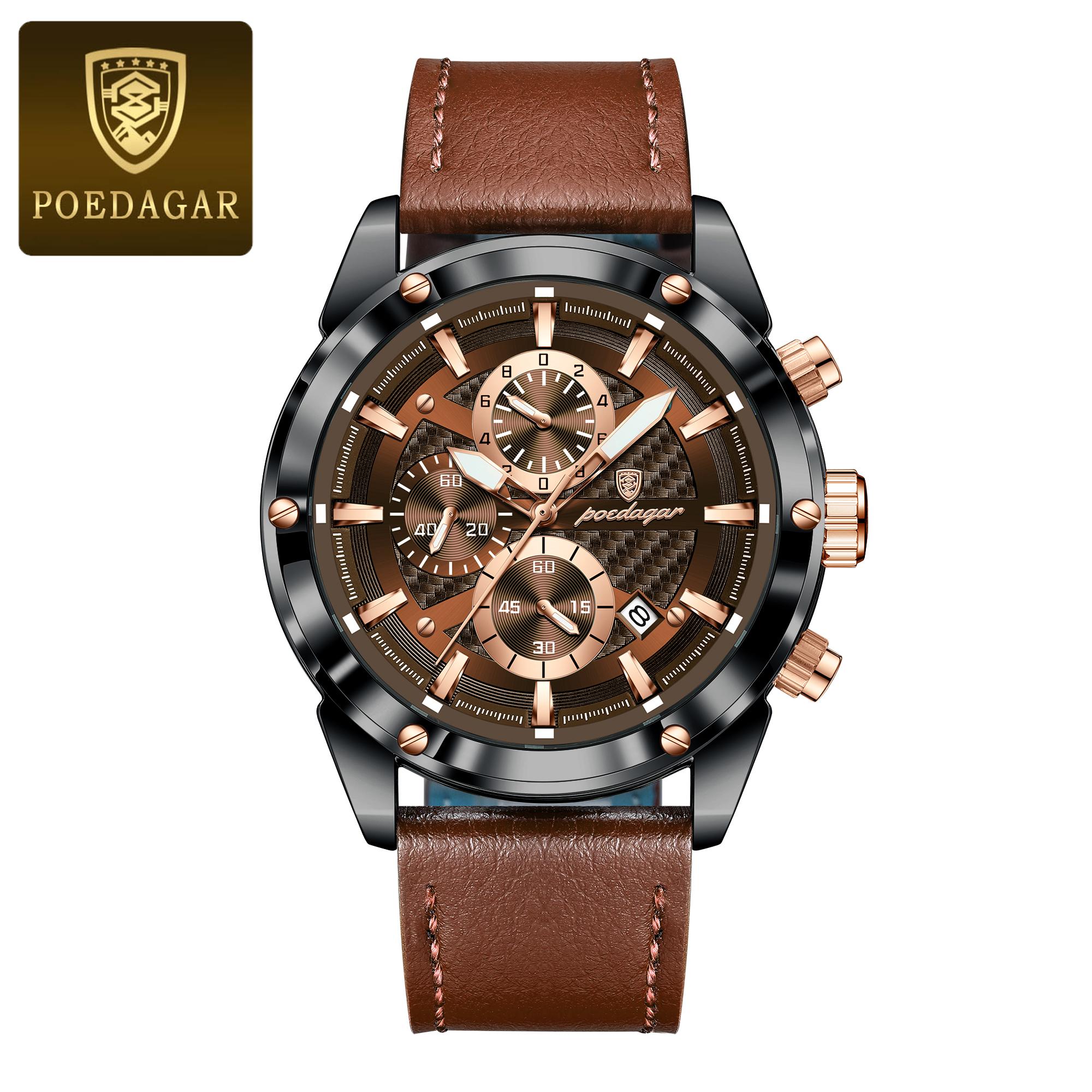 POEDAGAR Business Man Watch Waterproof Luminous Chronograph Date Original Watches for Men Leather Luxury Quartz Wristwatch
POEDAGAR Business Man Watch Waterproof Luminous Chronograph Date Original Watches for Men Leather Luxury Quartz Wristwatch