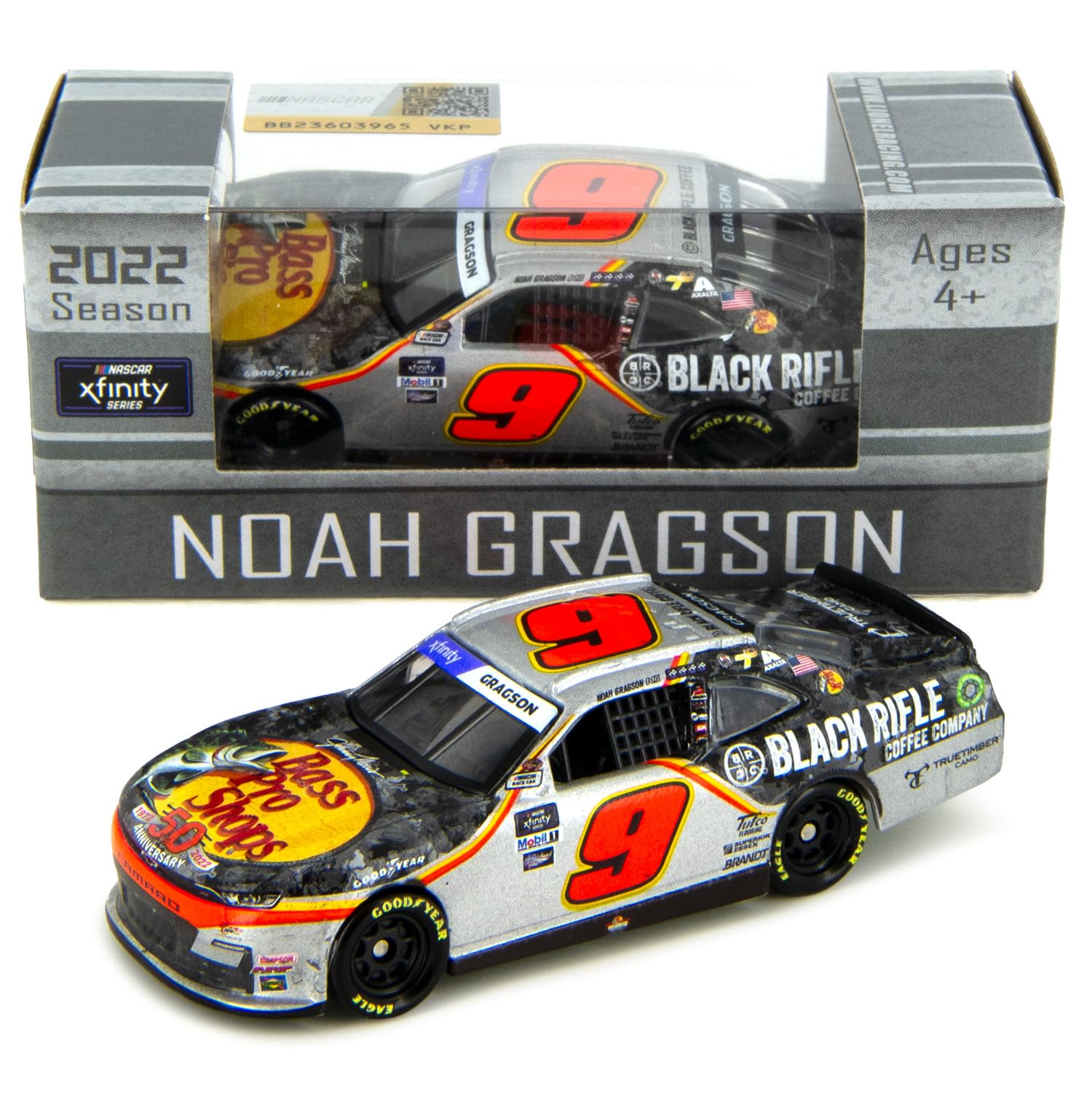 Lionel Racing 1/64 Noah Gragson #9 Bass Pro Shops/Black Rifle Coffee/True Timber Chevrolet Camaro NASCAR Xfinity Series 2022 Kansas Lottery 300 Winner
Lionel Racing 1/64 Noah Gragson #9 Bass Pro Shops/Black Rifle Coffee/True Timber Chevrolet Camaro NASCAR Xfinity Series 2022 Kansas Lottery 300 Winner