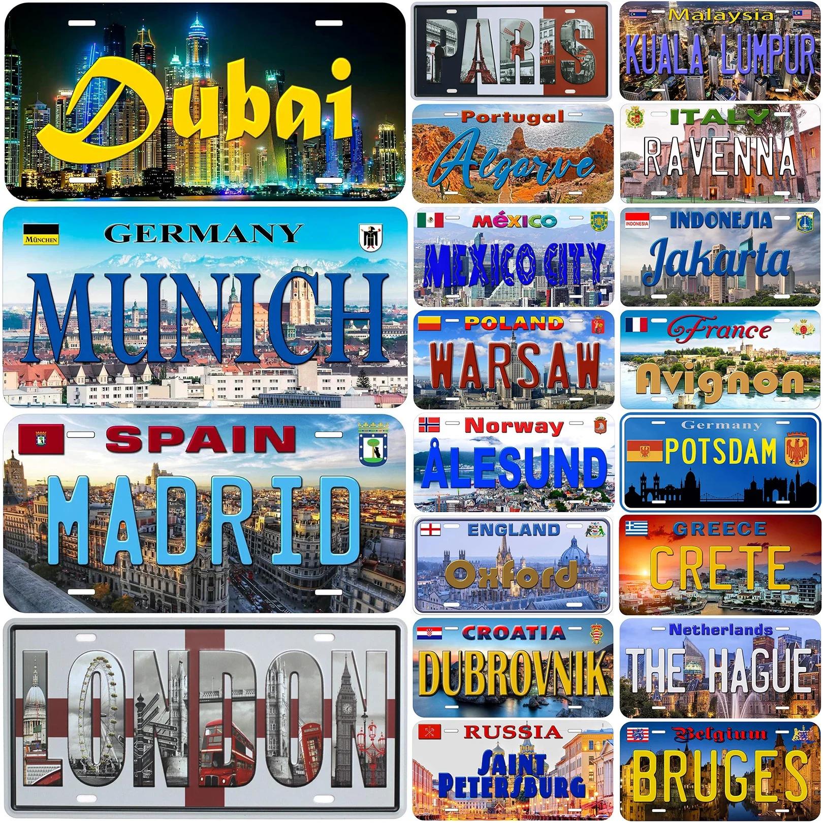 Vintage License Plates Decoration Tin Signs Vintage Dubai Munich Madrid Moscow City Tags Metal Automotive Signs For Car Front 15x30cm
Vintage License Plates Decoration Tin Signs Vintage Dubai Munich Madrid Moscow City Tags Metal Automotive Signs For Car Front 15x30cm