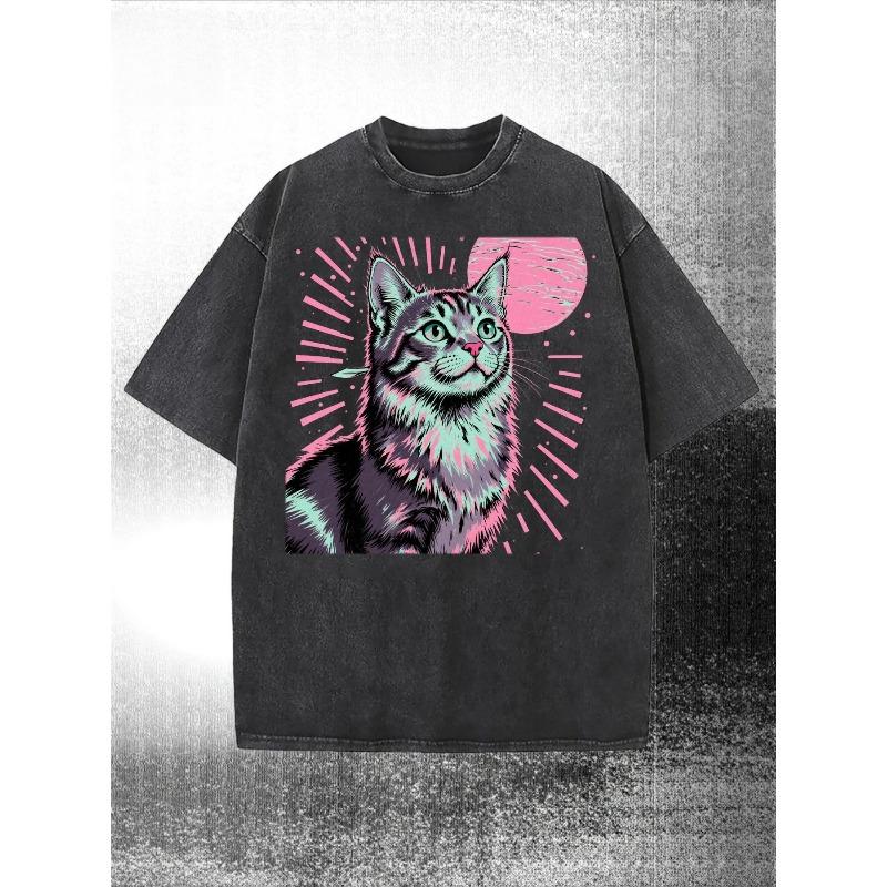 European Size sm Washed T-Shirt with Retro-Futuristic Multicolor Cat Graphic | Black/Gray/Pink/Green - Streetwear Style Round Neck Short Sleeve Tee S чёрный
European Size sm Washed T-Shirt with Retro-Futuristic Multicolor Cat Graphic | Black/Gray/Pink/Green - Streetwear Style Round Neck Short Sleeve Tee S чёрный