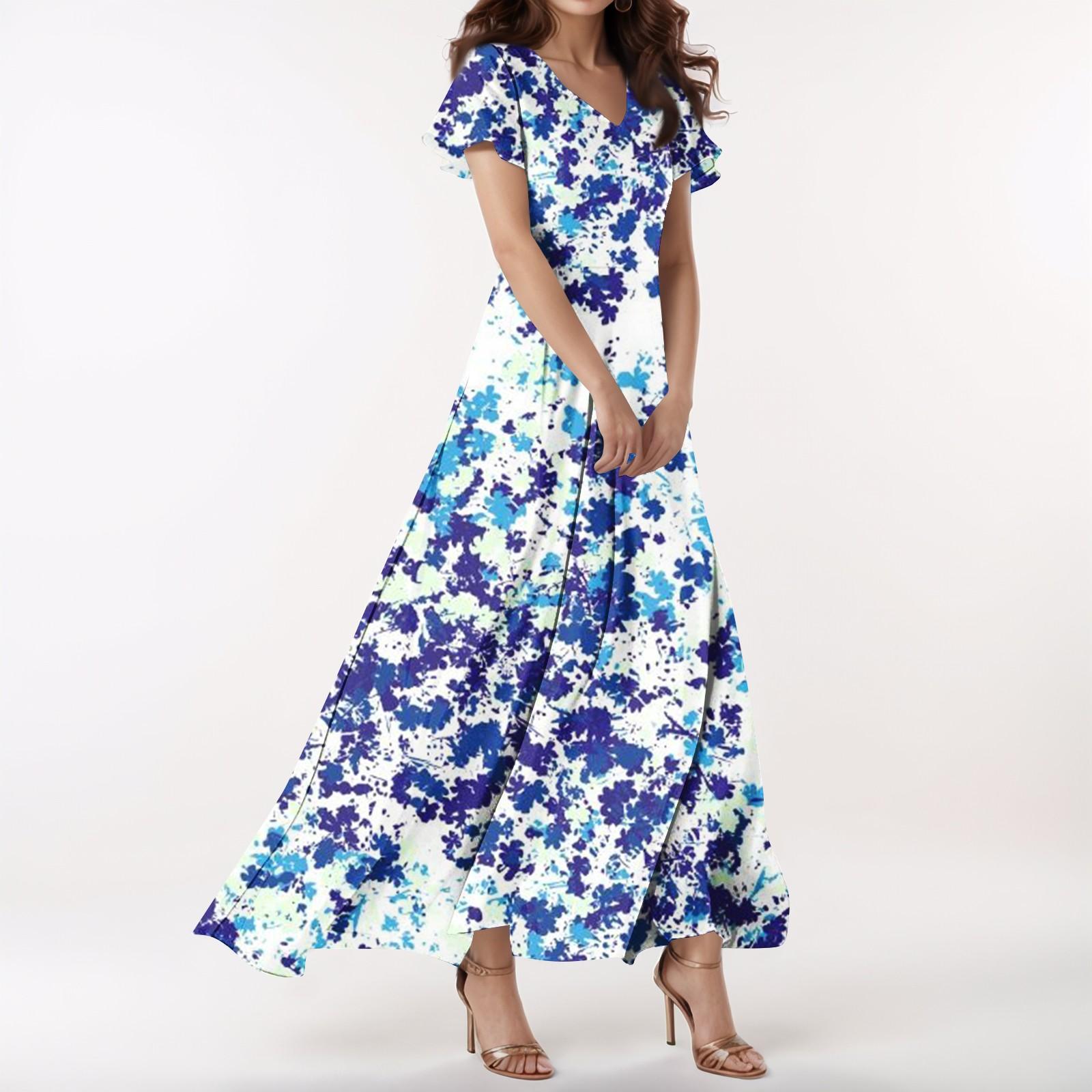 Women s Casual V-neck Short Sleeve High Waist Retro Flower Leaf Print Dress L небо синє кольору
Women s Casual V-neck Short Sleeve High Waist Retro Flower Leaf Print Dress L небо синє кольору