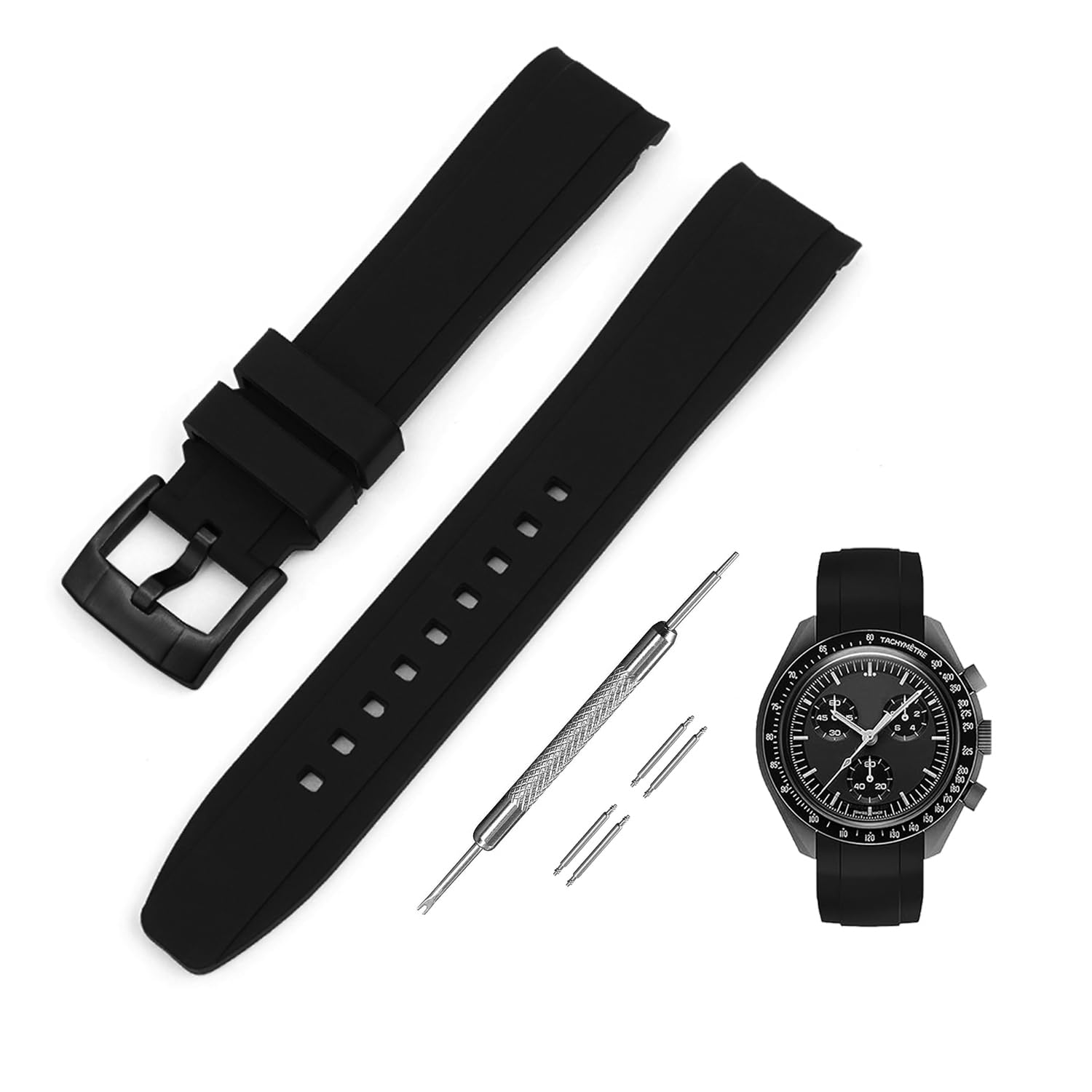 Ремешок для часов Jumpsunfun 20 мм для Omega X, Swatch Speedmaster и MoonSwatch, черный силиконовый ремешок с черной пряжкой
Ремешок для часов Jumpsunfun 20 мм для Omega X, Swatch Speedmaster и MoonSwatch, черный силиконовый ремешок с черной пряжкой