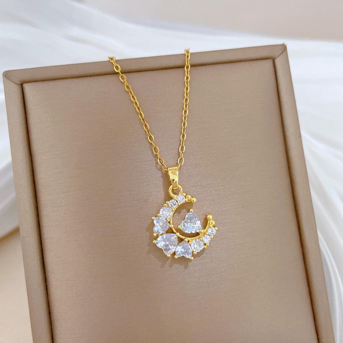 Romantic Pink Zircon Moon Pendant Necklace Stud Earrings for Women Girls Gold Color Stainless Steel Chain Jewelry Set Gifts
Romantic Pink Zircon Moon Pendant Necklace Stud Earrings for Women Girls Gold Color Stainless Steel Chain Jewelry Set Gifts