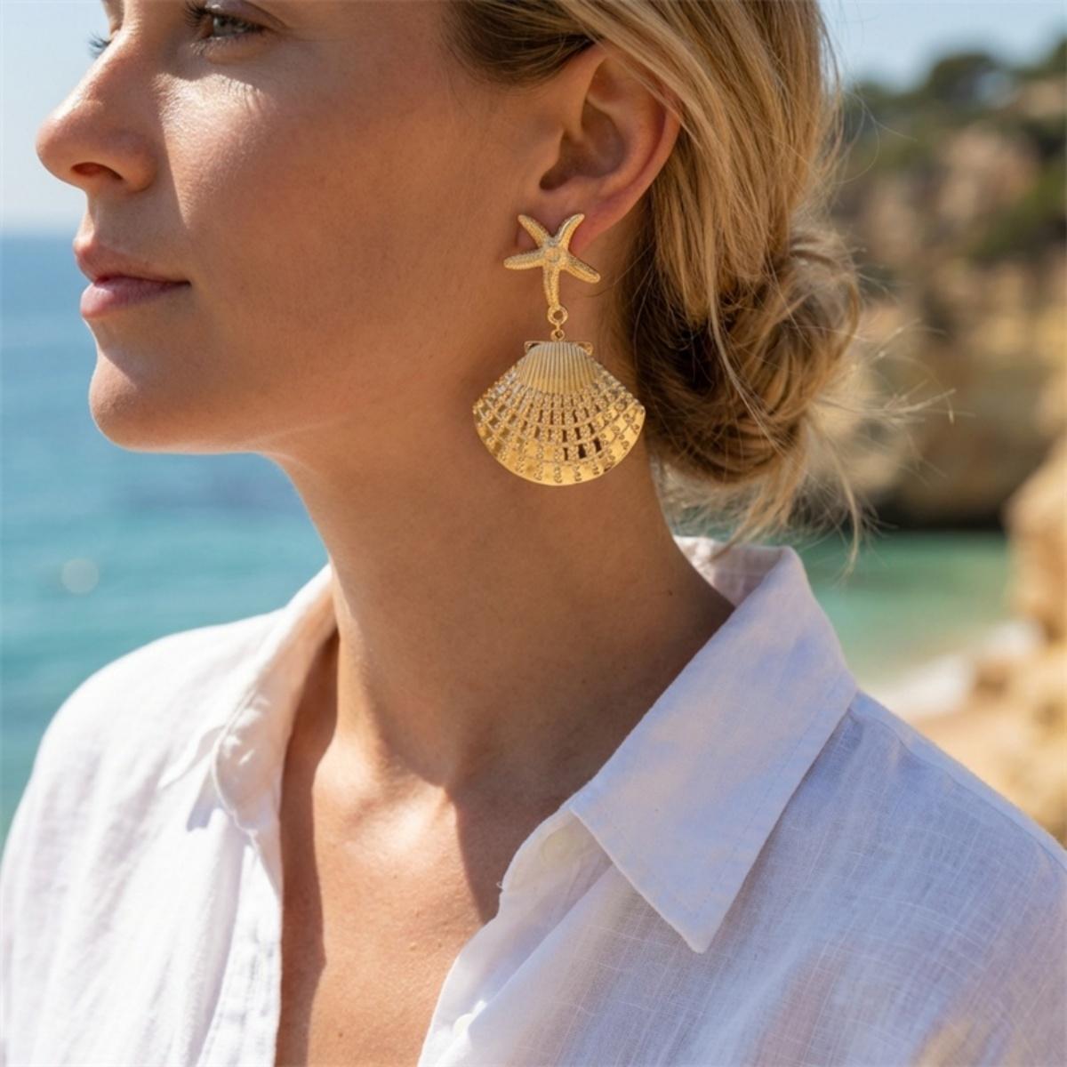 Exaggerated Metal Shell Starfish Tassel Pendant Drop Earrings For Women Men Retro Punk Statement Sea Star Earring Beach Zircon
Exaggerated Metal Shell Starfish Tassel Pendant Drop Earrings For Women Men Retro Punk Statement Sea Star Earring Beach Zircon