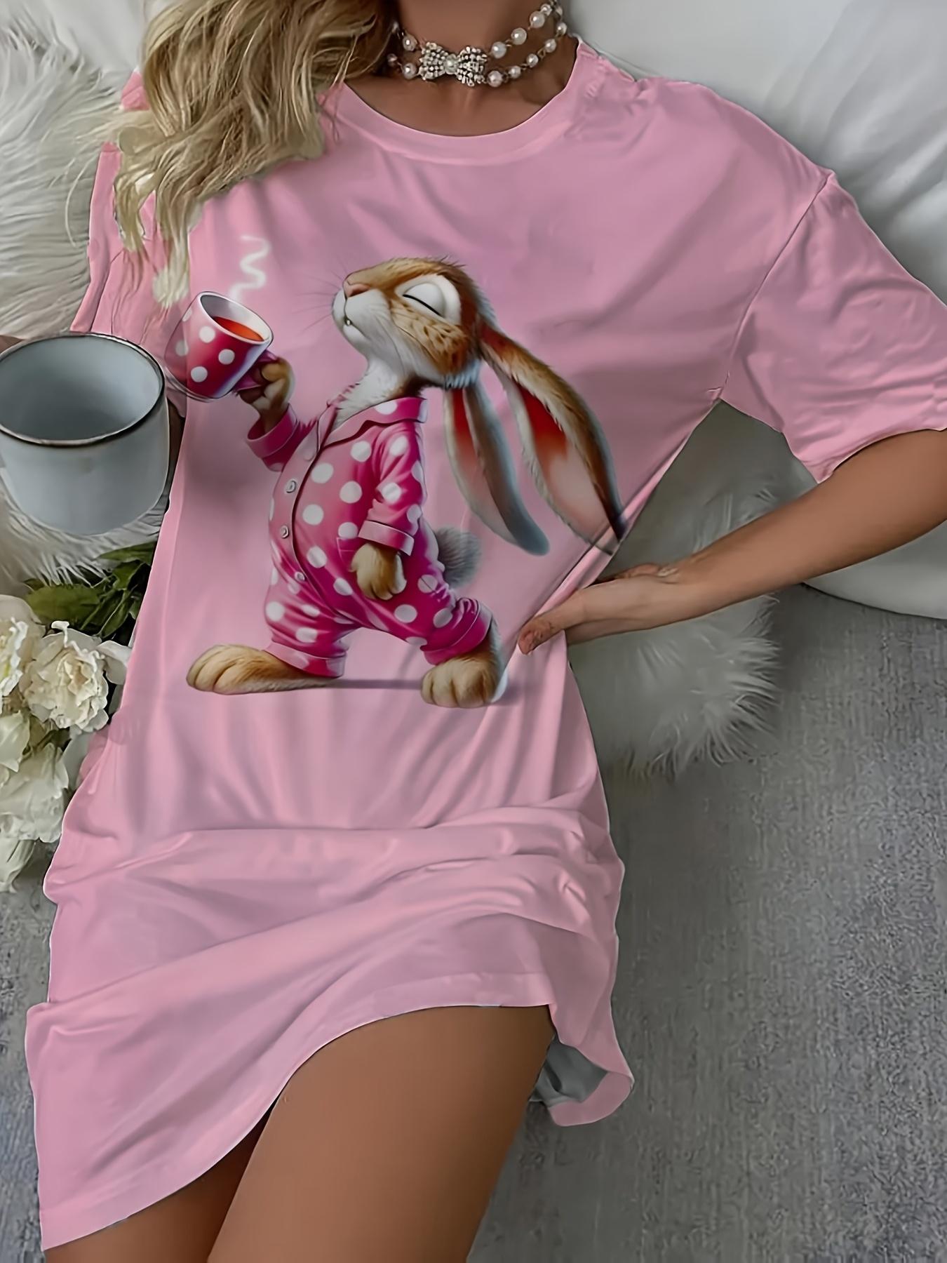 Women S Cartoon Rabbit Polka Dot Print Round Neck Short Sleeve Dress. Home Dress L
Women S Cartoon Rabbit Polka Dot Print Round Neck Short Sleeve Dress. Home Dress L
