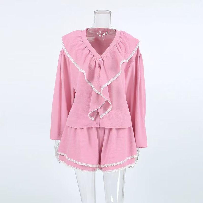 French style Frill Lantern Sleeve Loose Shirts Shorts Two-piece Set Loose Shirt and Shorts Set Pink M
French style Frill Lantern Sleeve Loose Shirts Shorts Two-piece Set Loose Shirt and Shorts Set Pink M