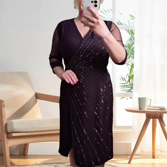 Yousheng Women Casual Dress V-Neck Short Sleeve Waist Tight Knee-Length Dress Sequin Decoration Solid Color Dress 3XL фіолетовий
Yousheng Women Casual Dress V-Neck Short Sleeve Waist Tight Knee-Length Dress Sequin Decoration Solid Color Dress 3XL фіолетовий