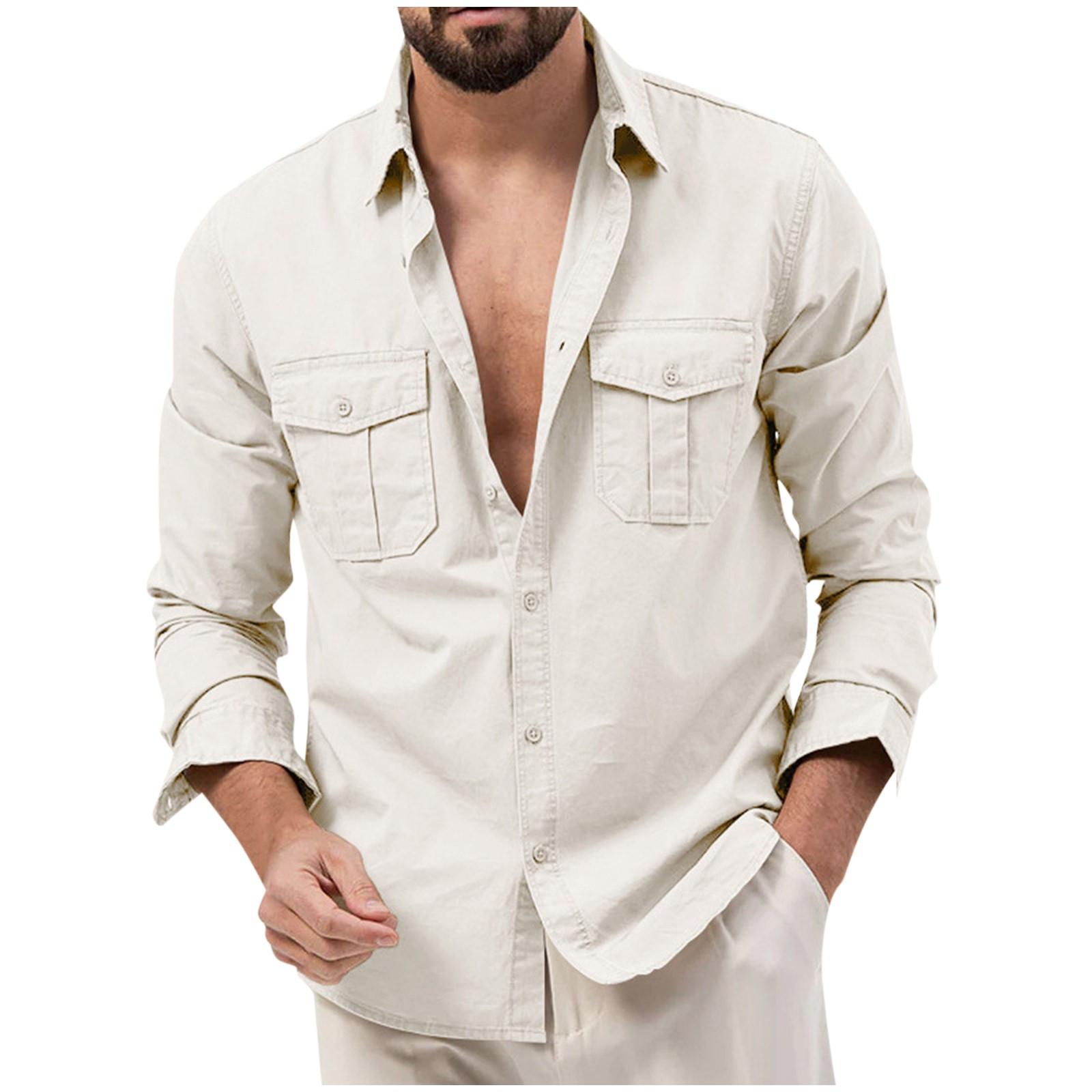Мужская рубашка с двойными карманами, повседневный топ с длинным рукавом, модный кардиган XL белый
Мужская рубашка с двойными карманами, повседневный топ с длинным рукавом, модный кардиган XL белый