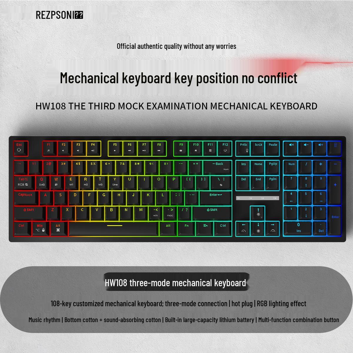 Безшумна механічна клавіатура Chibao HW108, Червоні/Чайні перемикачі, 3-режимна, Різнокольорове підсвічування для ігор та офісу. Black Red Shaft | Single-Mode Wired RGB
Безшумна механічна клавіатура Chibao HW108, Червоні/Чайні перемикачі, 3-режимна, Різнокольорове підсвічування для ігор та офісу. Black Red Shaft | Single-Mode Wired RGB