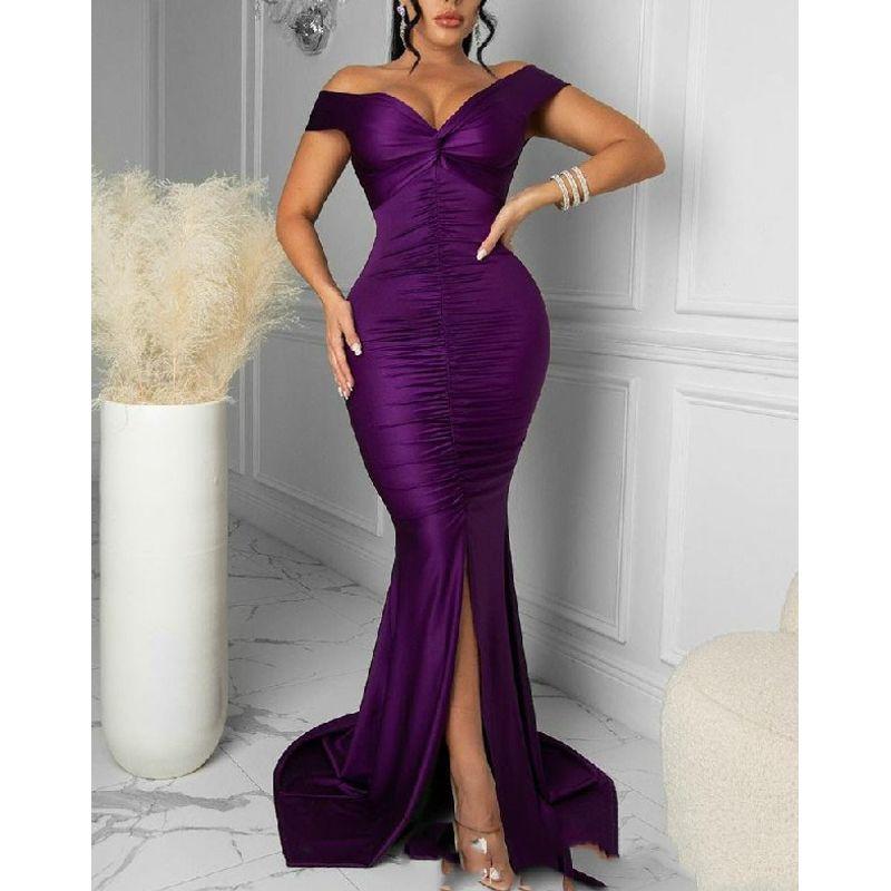 Women Sexy Party Evening Dress Satin V Collar Silm Side Open Dress Purple XL
Women Sexy Party Evening Dress Satin V Collar Silm Side Open Dress Purple XL