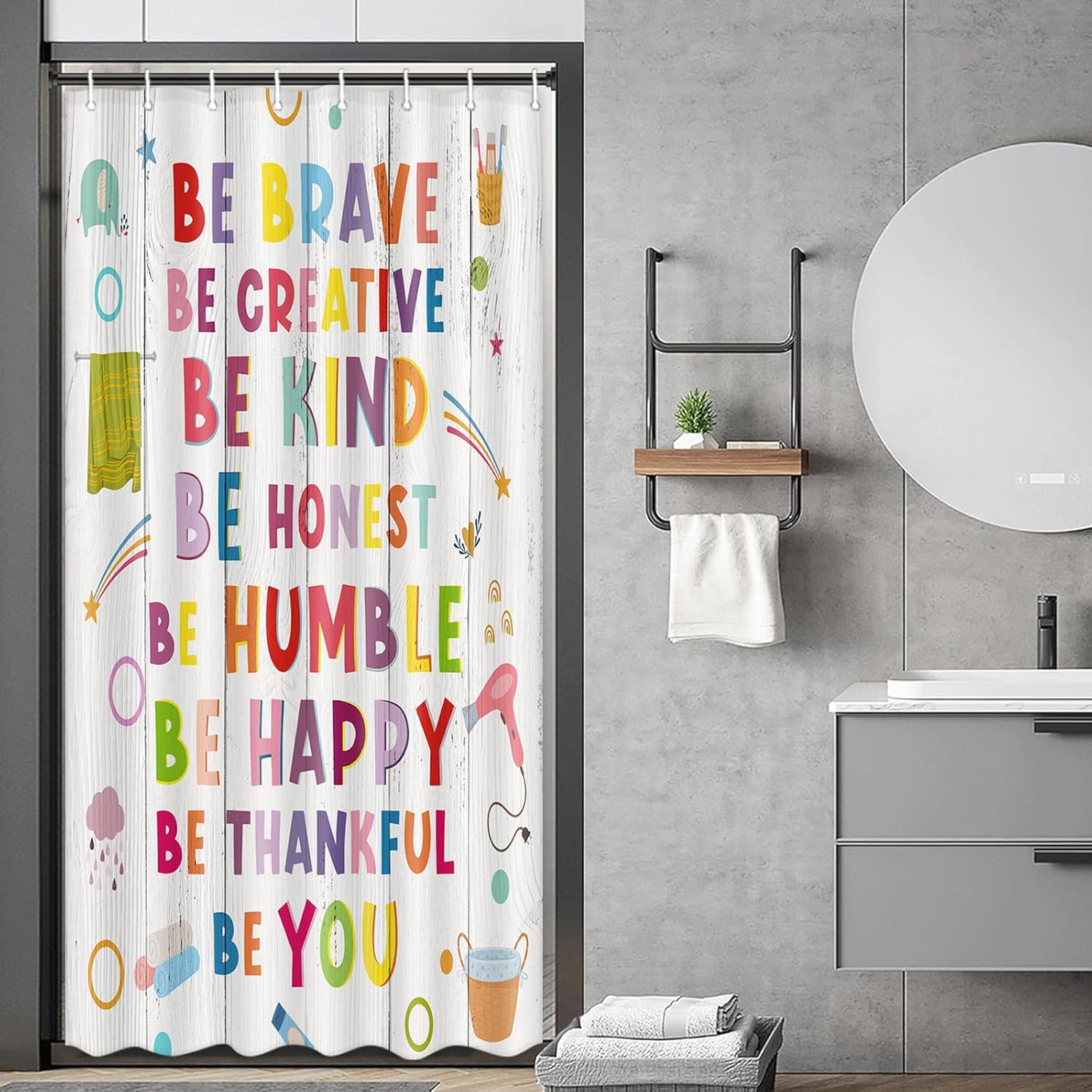 Funny Teen Boy Girl Shower Curtain Set For College Dorm Bathroom, Cute Colorful Bathroom Rules Fabric Shower W60H190(CM)-1 Pcs
Funny Teen Boy Girl Shower Curtain Set For College Dorm Bathroom, Cute Colorful Bathroom Rules Fabric Shower W60H190(CM)-1 Pcs