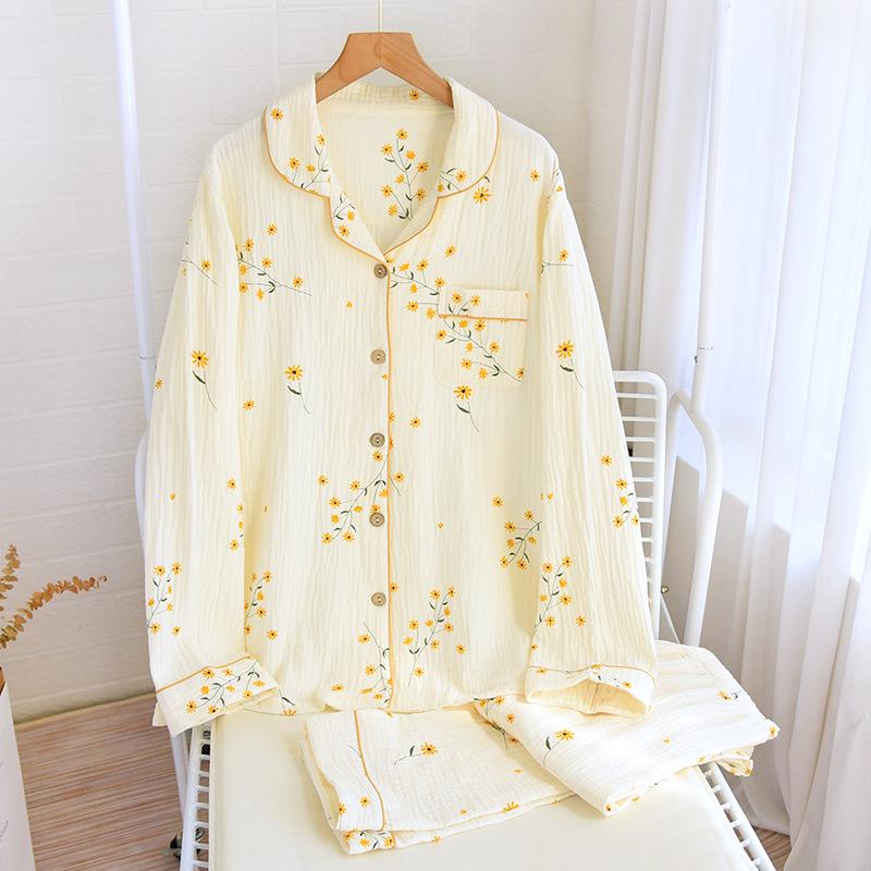 Женский пижамный комплект с длинным рукавом из двухслойной хлопковой марли - Свободный, пасторальный стиль для весны и осени XL (up to 165 jin)
Женский пижамный комплект с длинным рукавом из двухслойной хлопковой марли - Свободный, пасторальный стиль для весны и осени XL (up to 165 jin)