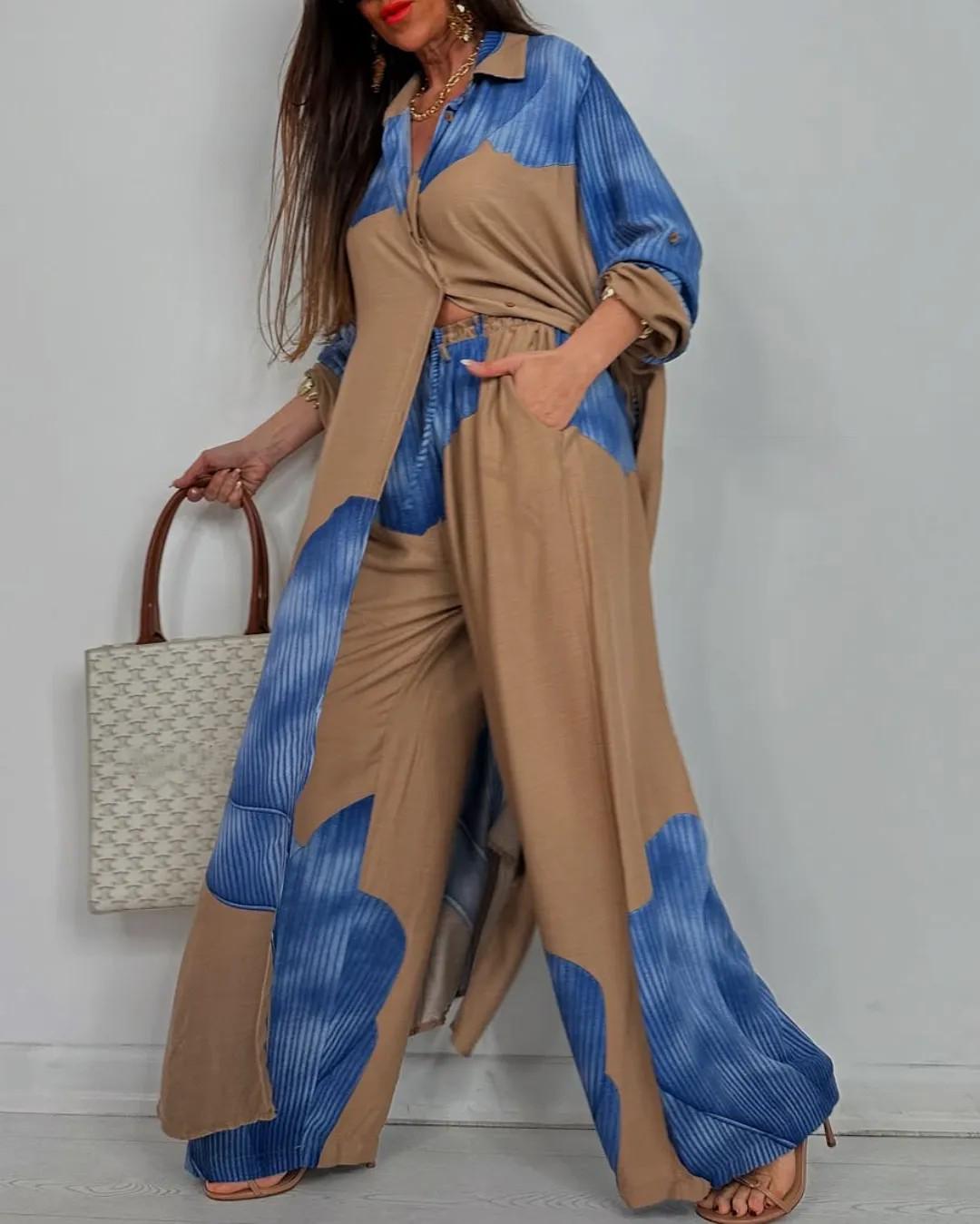 Spring 2025 Women s Casual Color Block Two-Piece Set: Loose Shirt & Pants Extra Small синій
Spring 2025 Women s Casual Color Block Two-Piece Set: Loose Shirt & Pants Extra Small синій