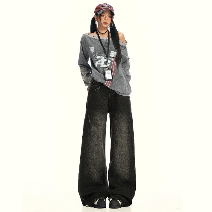 Женские ретро джинсы широкого кроя из черного денима 2025 Extra Small
Женские ретро джинсы широкого кроя из черного денима 2025 Extra Small