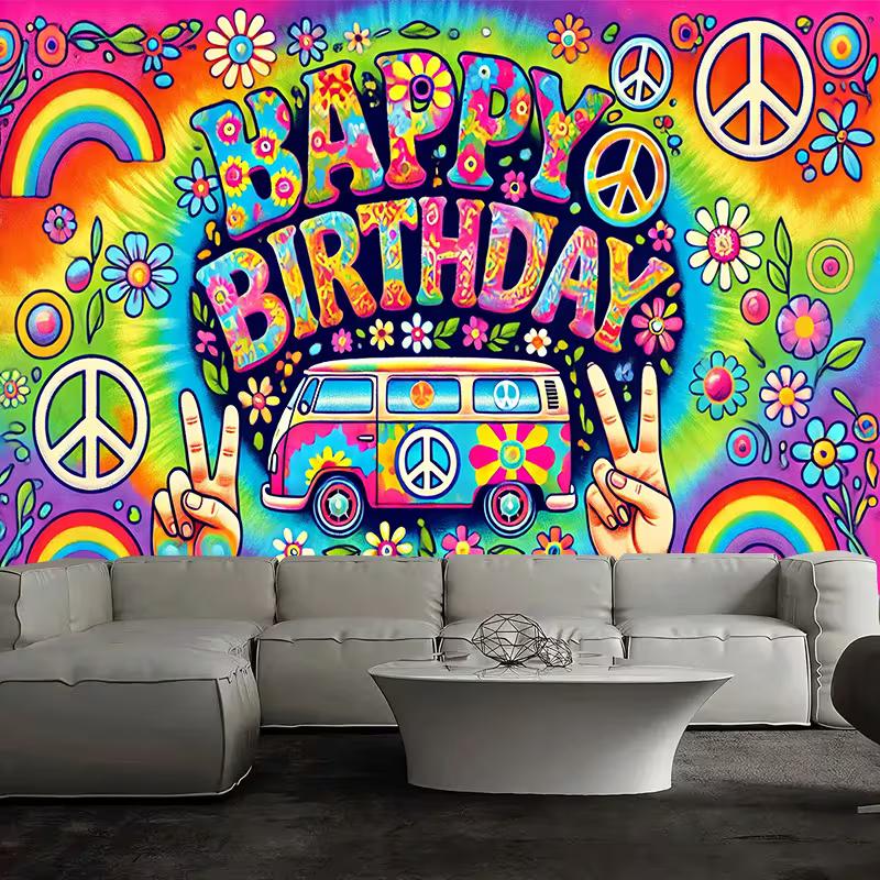 2D Retro 70s Birthday Backdrop, Hippie Van & Peace Sign Photography Background for Themed Decor 47.2x31.5inch/120*80cm
2D Retro 70s Birthday Backdrop, Hippie Van & Peace Sign Photography Background for Themed Decor 47.2x31.5inch/120*80cm