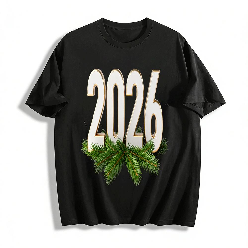 2026 New Year Themed Pine Branch Print Casual Crewneck Long Sleeve Top Pure cotton T-shirt 6XL
2026 New Year Themed Pine Branch Print Casual Crewneck Long Sleeve Top Pure cotton T-shirt 6XL