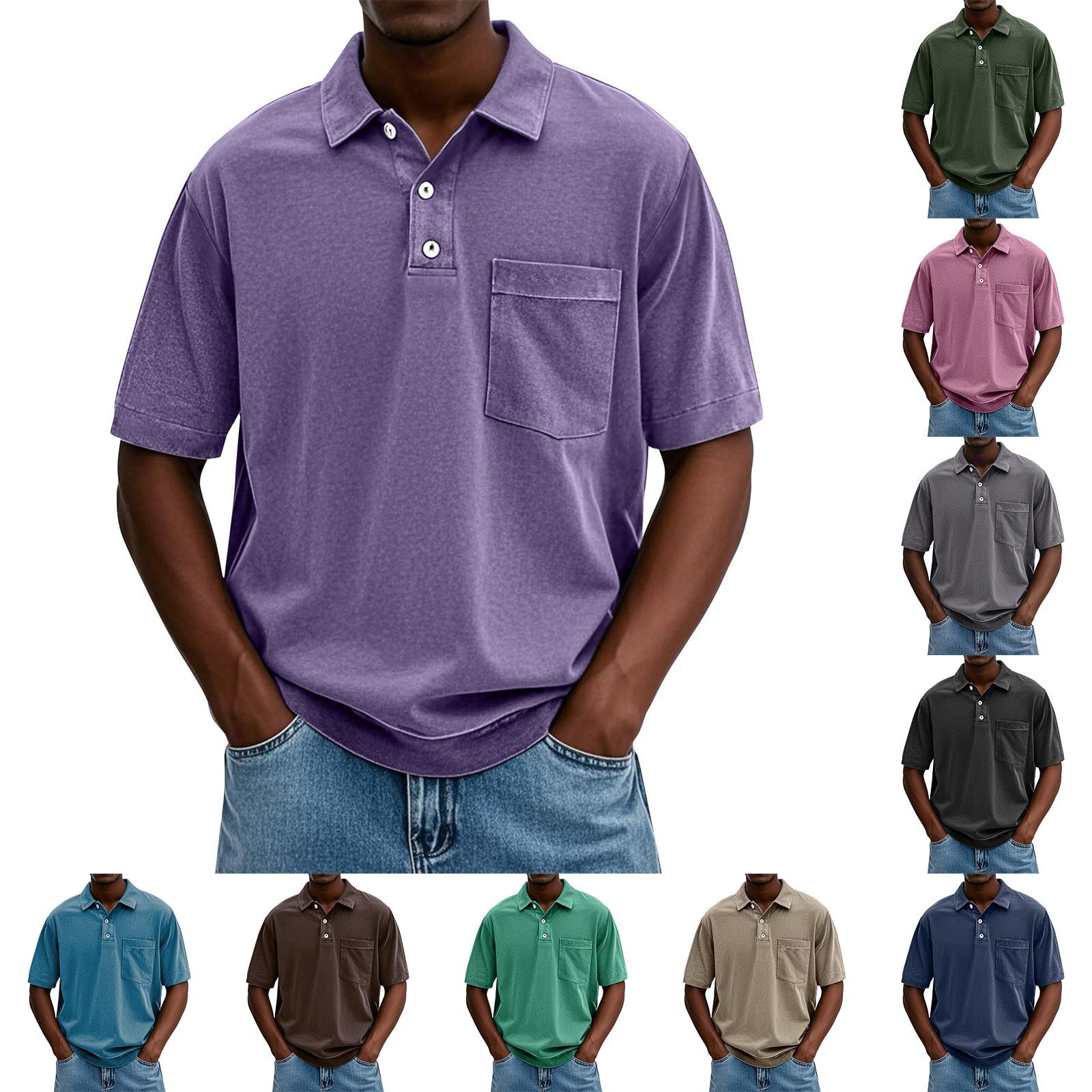 Чоловічі літні однотонні топи з коміром на ґудзиках та коротким рукавом, чоловічі повсякденні вільні модні топи L фіолетовий
Чоловічі літні однотонні топи з коміром на ґудзиках та коротким рукавом, чоловічі повсякденні вільні модні топи L фіолетовий