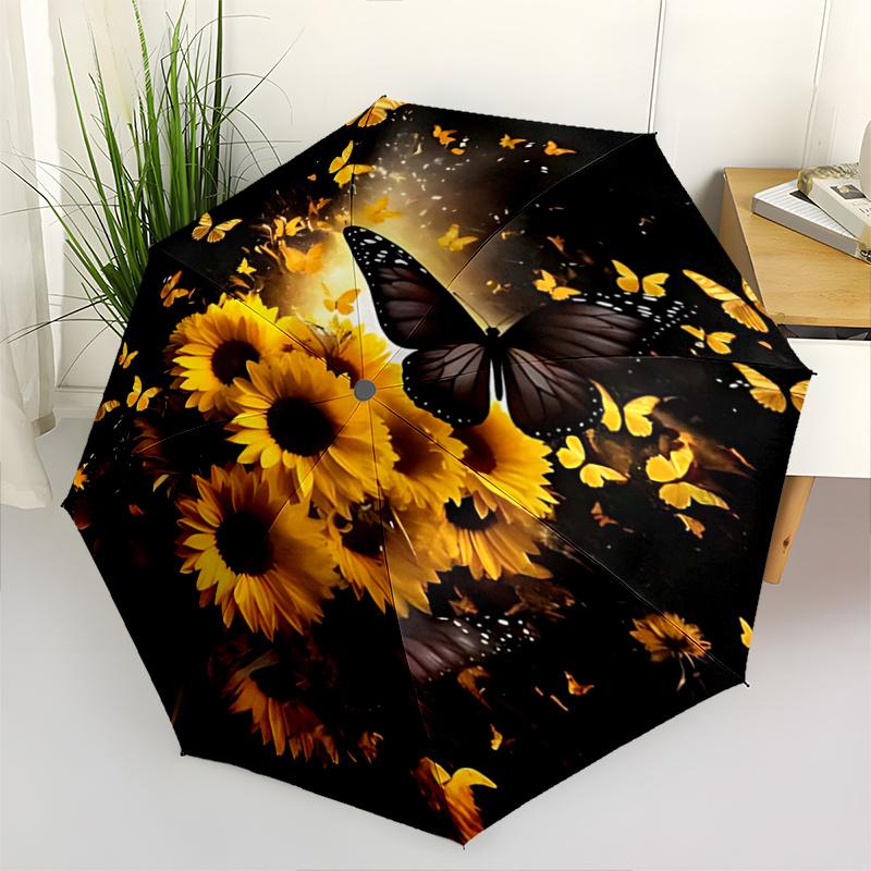 1pc Black Butterfly is Flying Among Sunflowers Pattern Automatic 3-Fold Practical Umbrella, 8 Iron Frames, High-Value Folding Umbrella, Suitable for O
1pc Black Butterfly is Flying Among Sunflowers Pattern Automatic 3-Fold Practical Umbrella, 8 Iron Frames, High-Value Folding Umbrella, Suitable for O