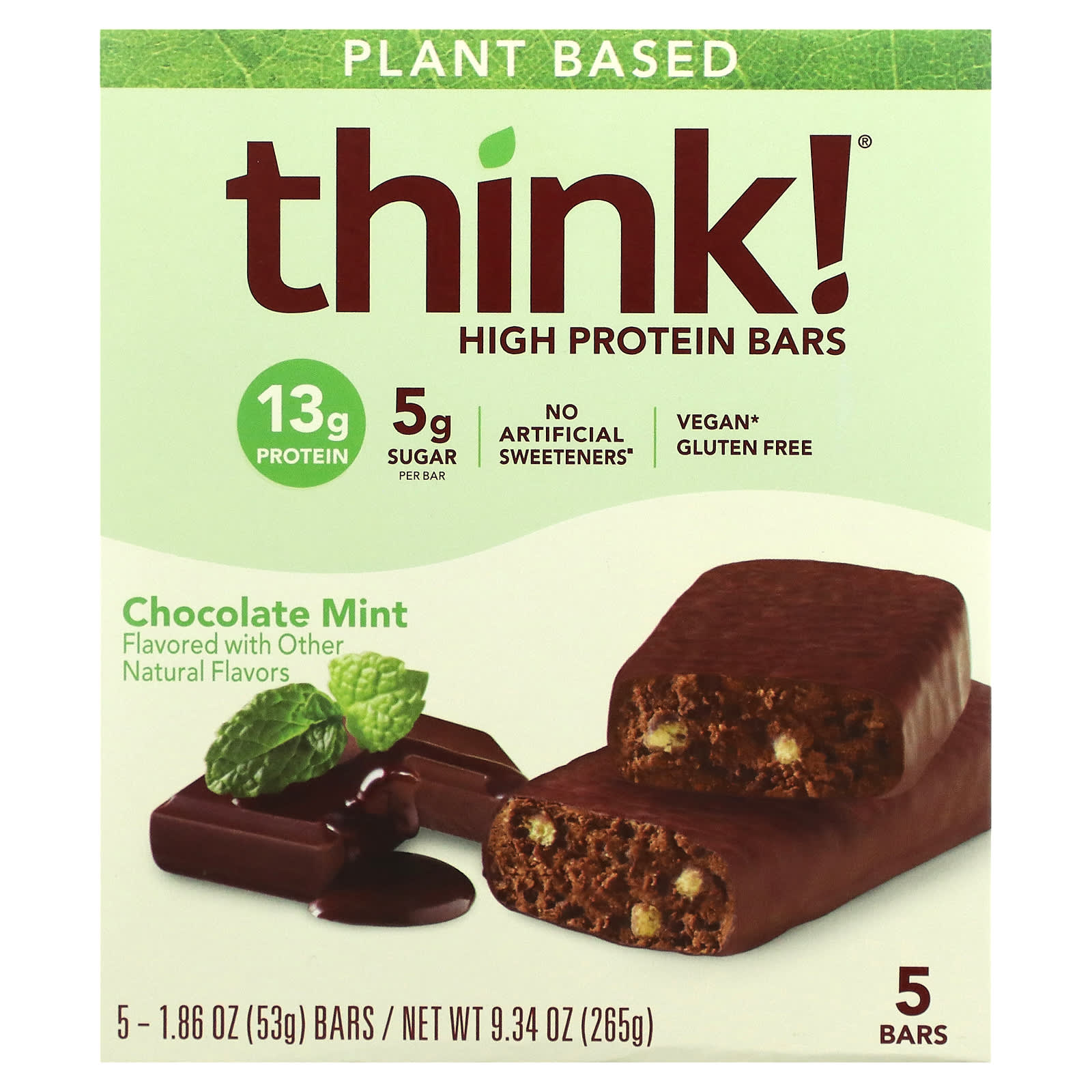 Think!, High Protein Bar, Chocolate Mint, 5 bars, 1.86 oz (53 g) each
Think!, High Protein Bar, Chocolate Mint, 5 bars, 1.86 oz (53 g) each