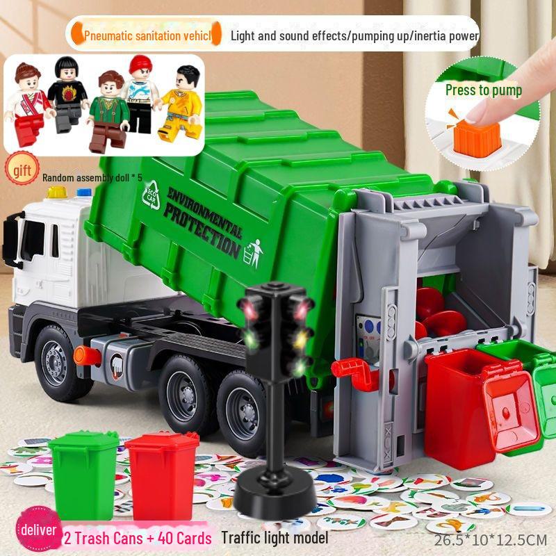 Инерционный игрушечный мусоровоз с надувным подъемником и сортировочными контейнерами - Детская симуляция санитарии и подметания 2 barrels + 40 cards зелёный
Инерционный игрушечный мусоровоз с надувным подъемником и сортировочными контейнерами - Детская симуляция санитарии и подметания 2 barrels + 40 cards зелёный