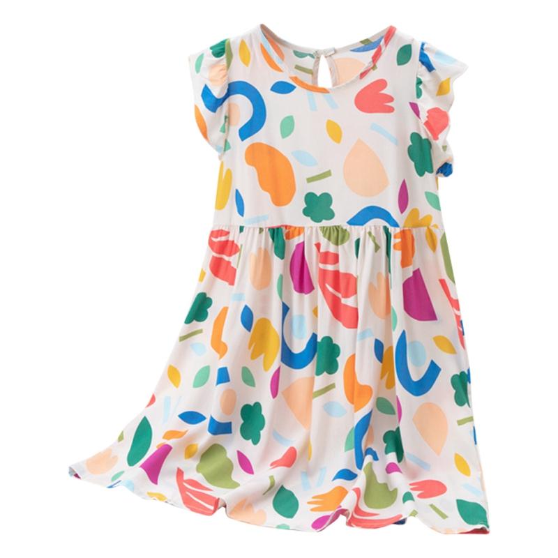 Детское Платье для Девочек с Цветочным Принтом в Сельском Стиле с Рукавами-Крылышками Детское Платье Принцессы 110