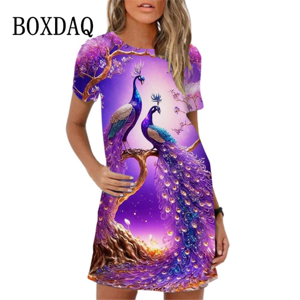 2026 New Summer 3d Peacock Pattern Loose A-line Round Neck Dress Casual Beach Party Short-sleeved Dress S
2026 New Summer 3d Peacock Pattern Loose A-line Round Neck Dress Casual Beach Party Short-sleeved Dress S