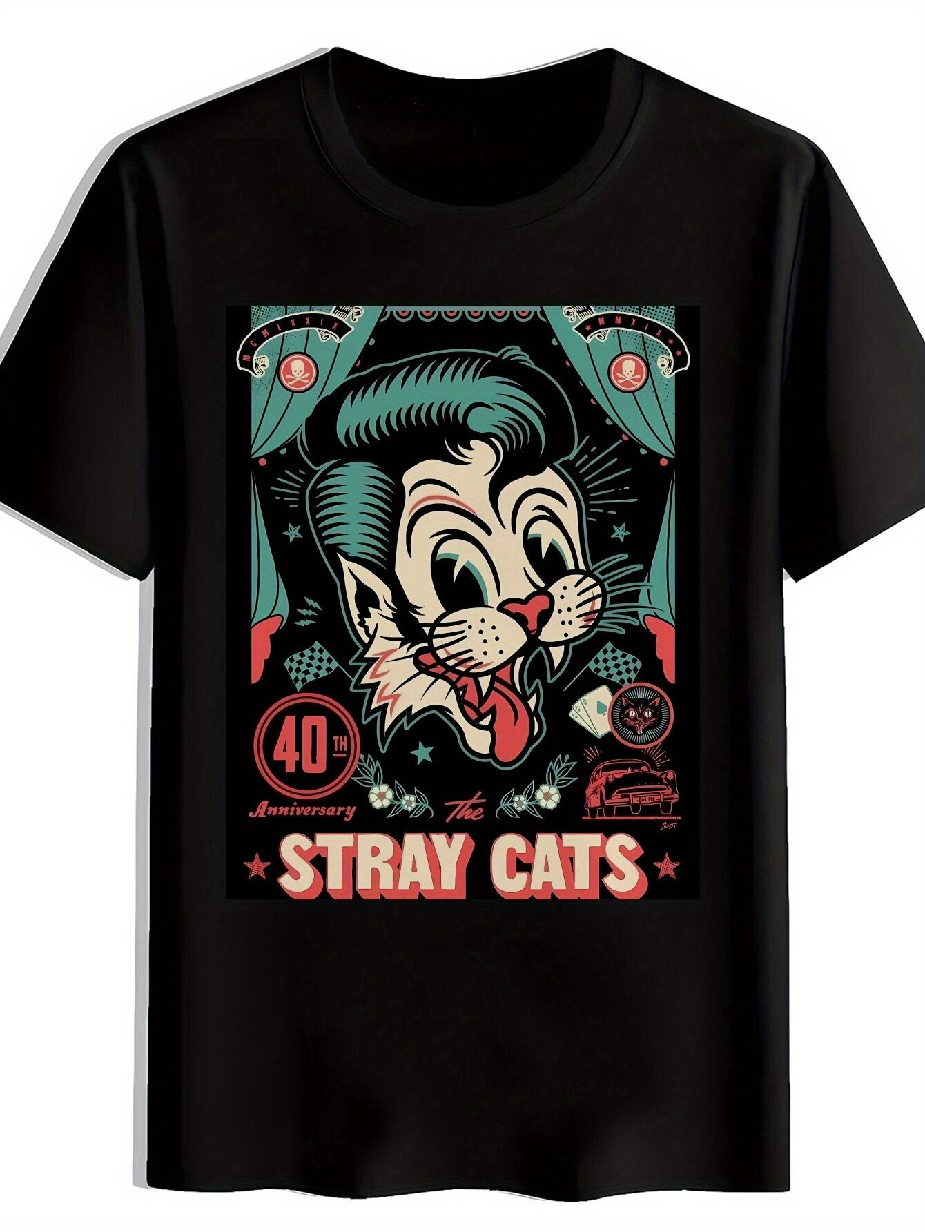 Vintage Rock Band Graphic T-shirt - STRAY CATS Retro Punk Design with Bold Lettering & Cartoon Cat Print S
Vintage Rock Band Graphic T-shirt - STRAY CATS Retro Punk Design with Bold Lettering & Cartoon Cat Print S