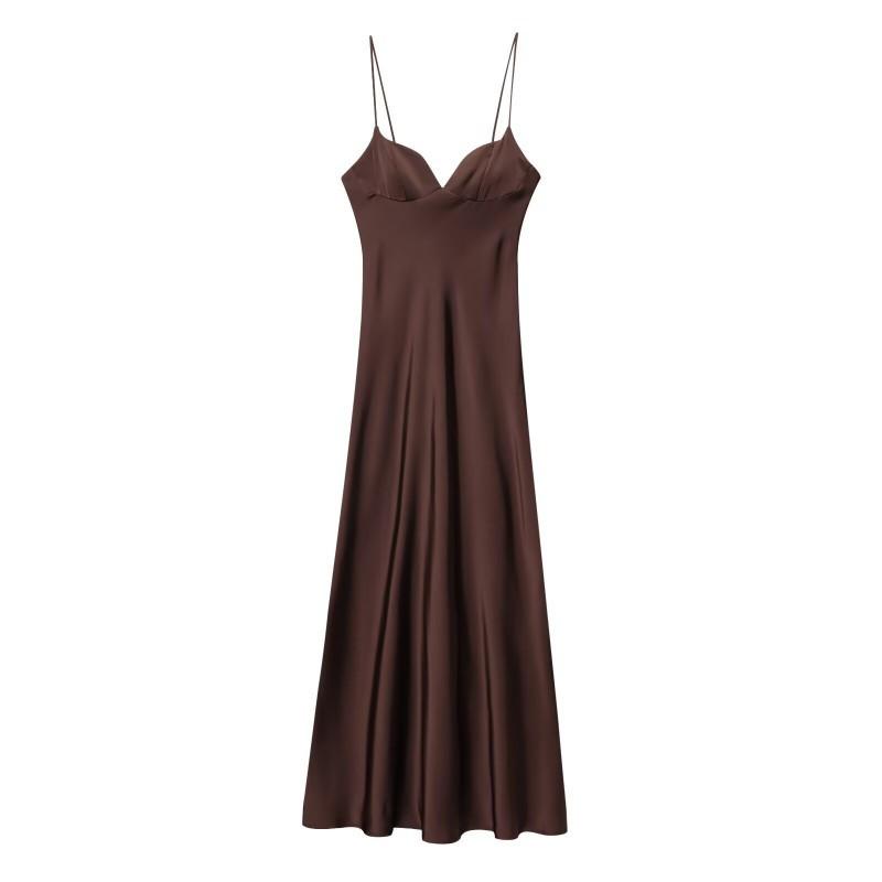 European American Women s Clothing Summer Temperament Silk Satin Texture Suspender Long Dress M коричневий
European American Women s Clothing Summer Temperament Silk Satin Texture Suspender Long Dress M коричневий