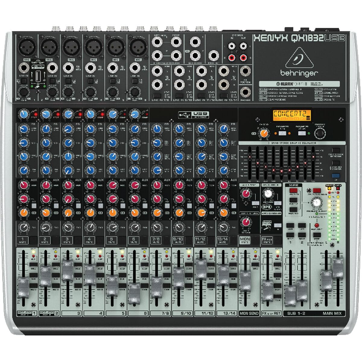 Behringer Analog Mixer 18 Channel 3 Bus 1 Knob CompEffectUSB Audio Interface XENYX QX1832USB
Behringer Analog Mixer 18 Channel 3 Bus 1 Knob CompEffectUSB Audio Interface XENYX QX1832USB
