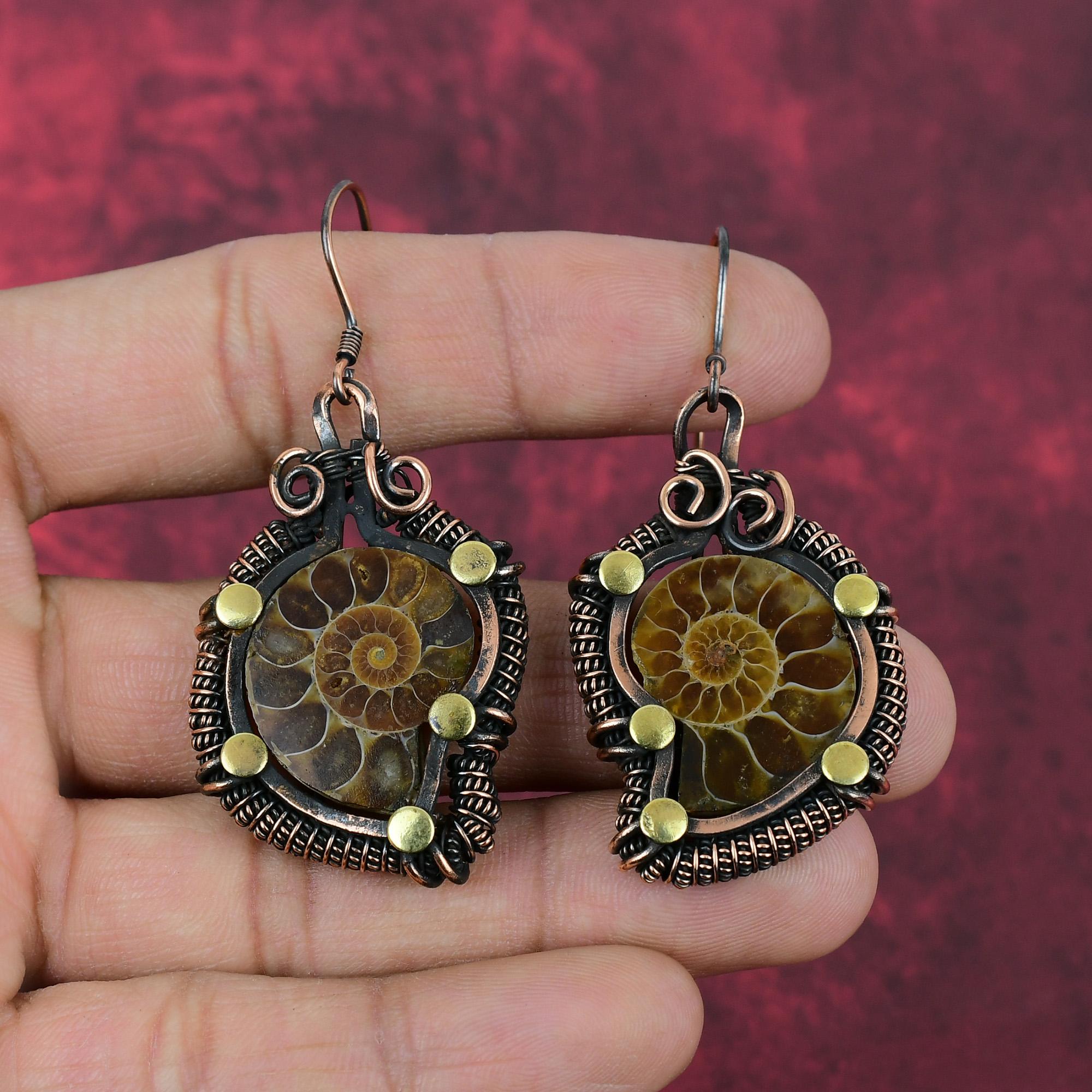 Ammonite Fossil Earring Copper Wire Wrapped Earring Elegant Jewelry Handmade Gemstone Earring Gifts For Wife Stylish Earrings Copper Jewelry
Ammonite Fossil Earring Copper Wire Wrapped Earring Elegant Jewelry Handmade Gemstone Earring Gifts For Wife Stylish Earrings Copper Jewelry