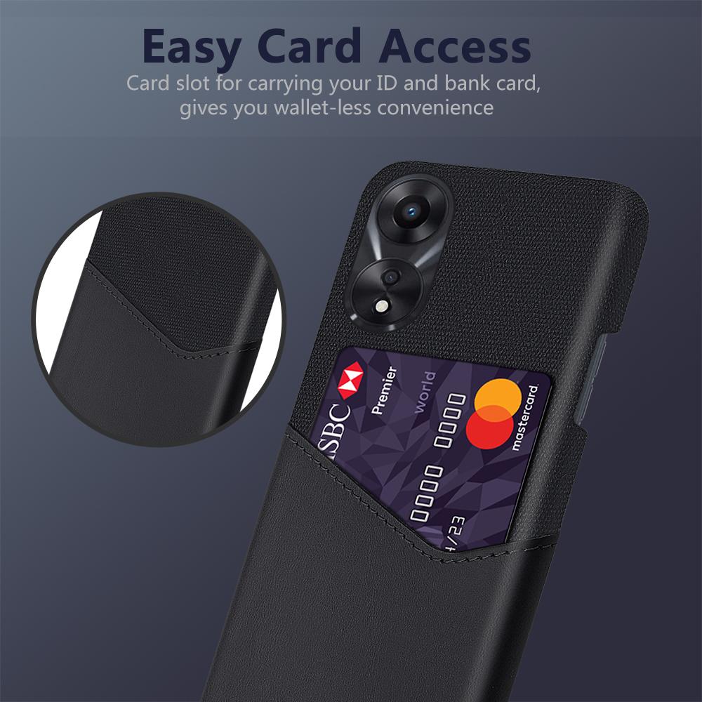 For Oppo A58 5G Cloth Texture Drop-proof Phone Case with Card Slot PU Leather Coated Hard PC Wear-resistant Phone Back Cover Black
For Oppo A58 5G Cloth Texture Drop-proof Phone Case with Card Slot PU Leather Coated Hard PC Wear-resistant Phone Back Cover Black