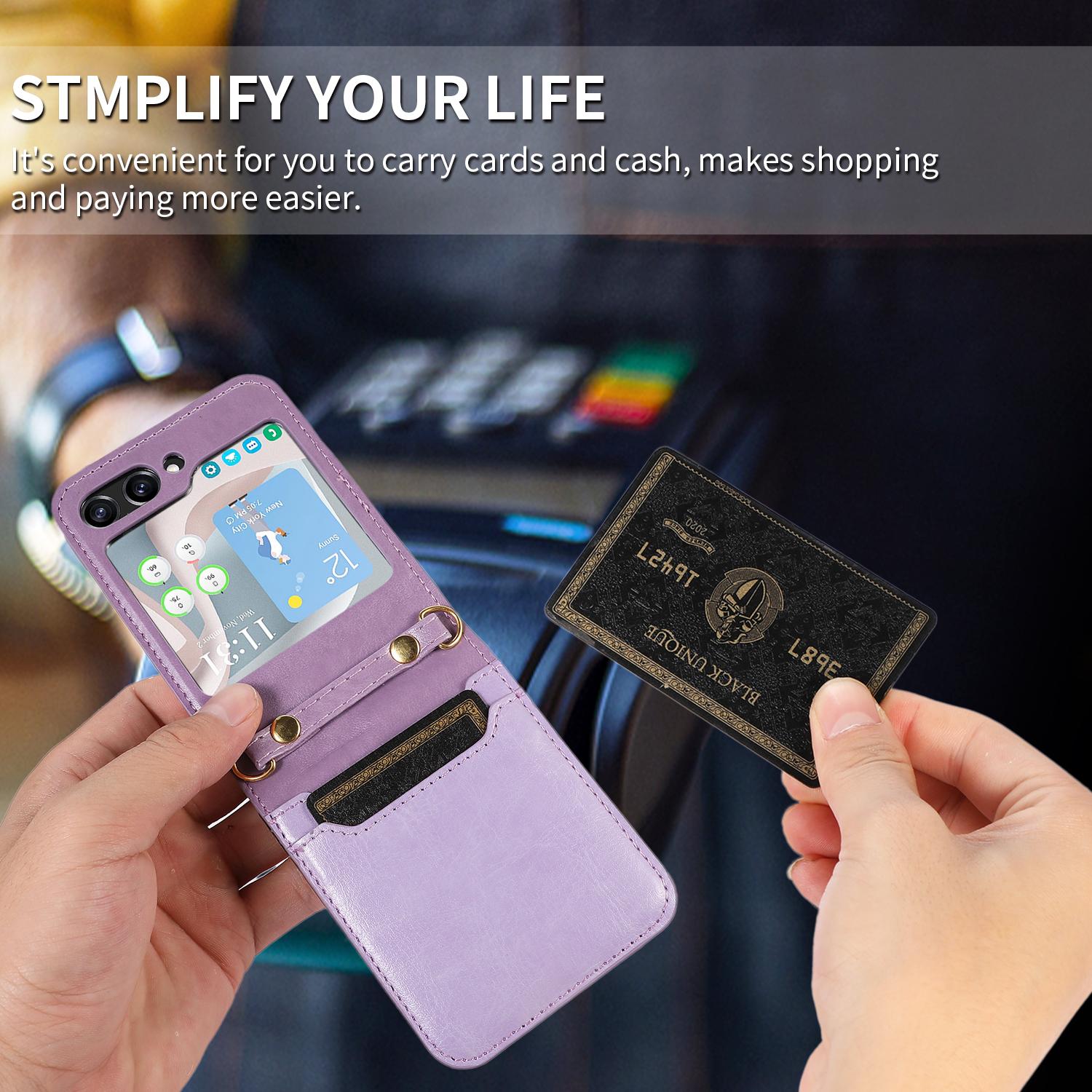 For Samsung Galaxy Z Flip5 5G PU Leather PC Phone Case Anti-Drop Protective Cover with Shoulder Strap Purple
For Samsung Galaxy Z Flip5 5G PU Leather PC Phone Case Anti-Drop Protective Cover with Shoulder Strap Purple