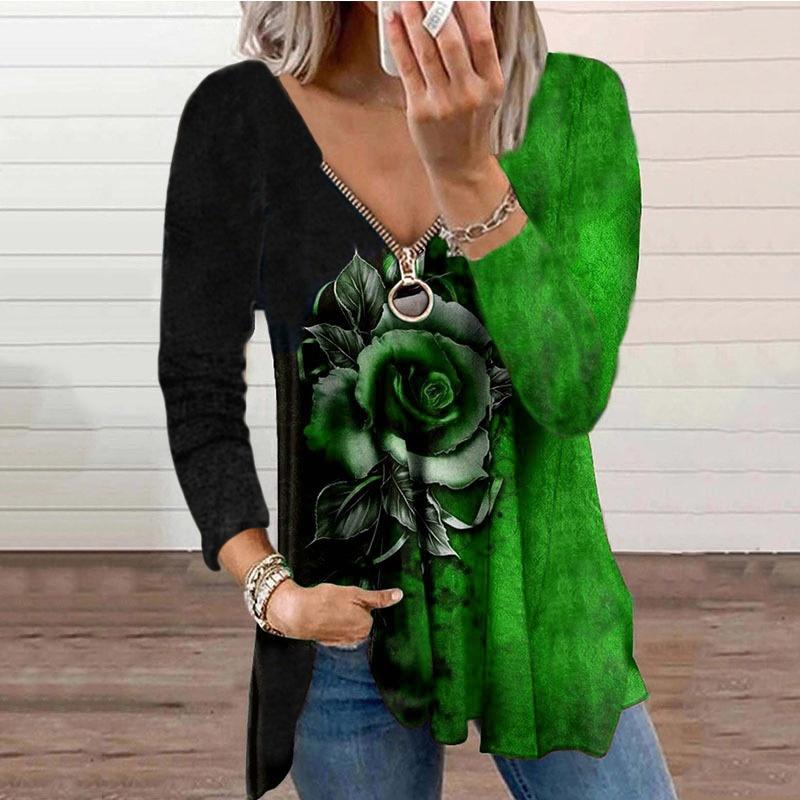 Женская мода с v-образным вырезом на молнии и розовым цветочным принтом, с длинными рукавами, повседневная свободная рубашка, топ M зелёный
Женская мода с v-образным вырезом на молнии и розовым цветочным принтом, с длинными рукавами, повседневная свободная рубашка, топ M зелёный