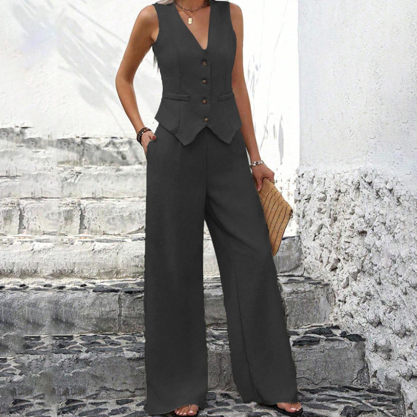 women s Vintage V Neck Sleeveless Button Vest High Waist Wide Leg Trousers Casual Two Piece Pants Suit Outfit Set 2XL
women s Vintage V Neck Sleeveless Button Vest High Waist Wide Leg Trousers Casual Two Piece Pants Suit Outfit Set 2XL
