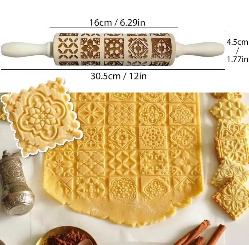 1 шт. Деревянная рождественская скалка с узорами в виде оленей и цветов для выпечки на кухне, инструменты для выпечки своими руками, рельефная 3D-форма для печенья