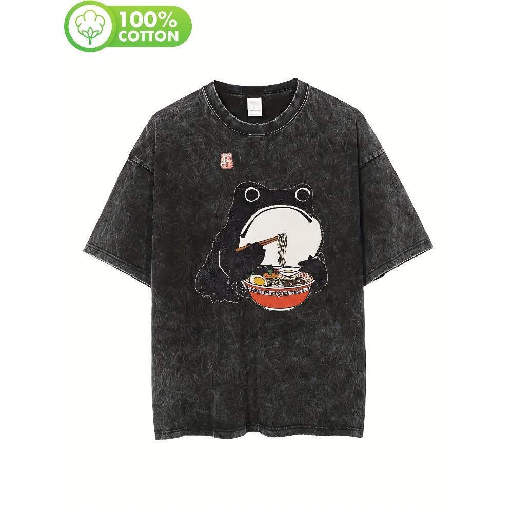 Men Casual T-Shirt with Funny Frog Eating Ramen Print Vintage Washed Wax Design Crew Neck Knit Fabric S
Men Casual T-Shirt with Funny Frog Eating Ramen Print Vintage Washed Wax Design Crew Neck Knit Fabric S