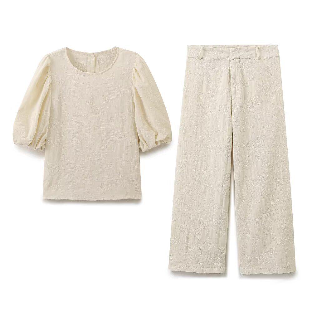 Spring 2025 Women s Street Fashion Embroidered Shirt & Wide-Leg Pants Set S 
Spring 2025 Women s Street Fashion Embroidered Shirt & Wide-Leg Pants Set S