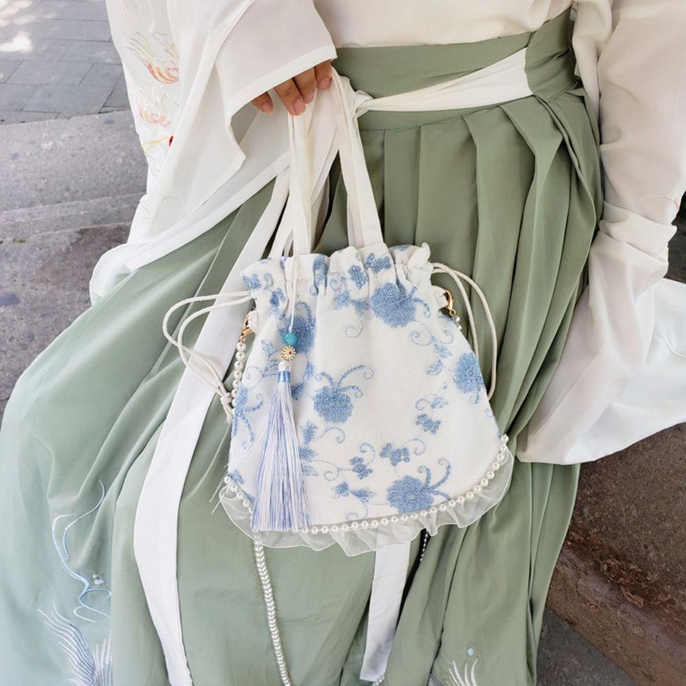 Embroidery Flower Canvas Ethnic Handbag Pearl Strap Chinese Style Crossbody Bag Female/Girls B
Embroidery Flower Canvas Ethnic Handbag Pearl Strap Chinese Style Crossbody Bag Female/Girls B