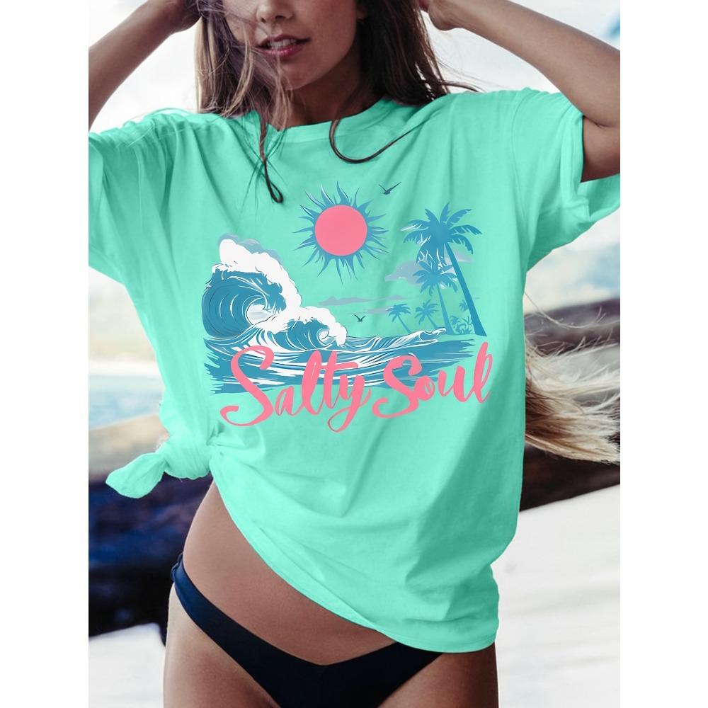 Summer vacation style graphic printed short-sleeved T-shirt, round neck casual top, XXS
Summer vacation style graphic printed short-sleeved T-shirt, round neck casual top, XXS