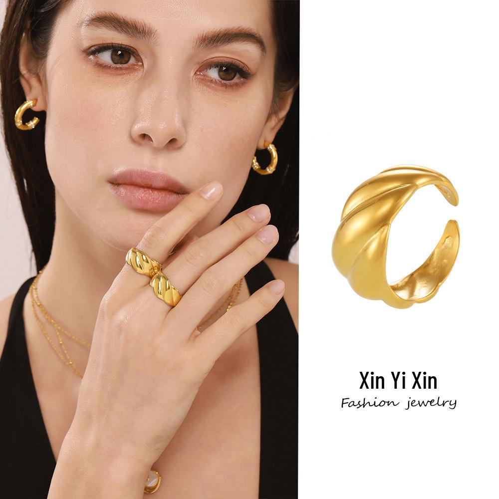 Xin Yi Xin 18K Gold Plated Geometric Twill Open Ring for Women - Stainless Steel, Non-Fading Luxury Jewelry. Size 7
Xin Yi Xin 18K Gold Plated Geometric Twill Open Ring for Women - Stainless Steel, Non-Fading Luxury Jewelry. Size 7