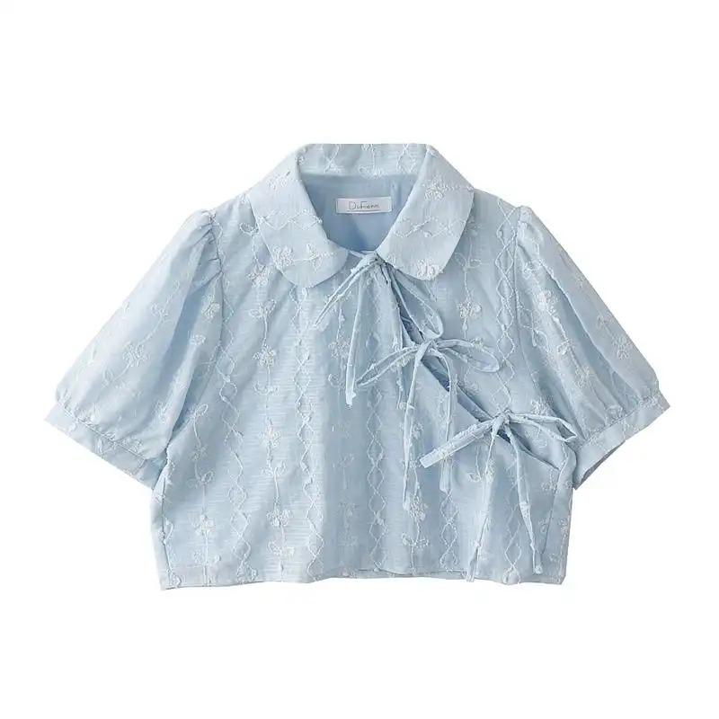 Womens Solid Color Peter Pan Collar Short Sleeve Crop Top S синій
Womens Solid Color Peter Pan Collar Short Sleeve Crop Top S синій