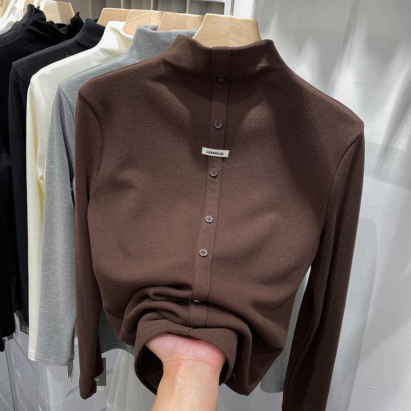 Двухсторонняя немецкая бархатная полувысокая основа для осени и зимы, внутренняя часть, новая футболка с длинными рукавами, облегающий универсальный топ, модный XXL