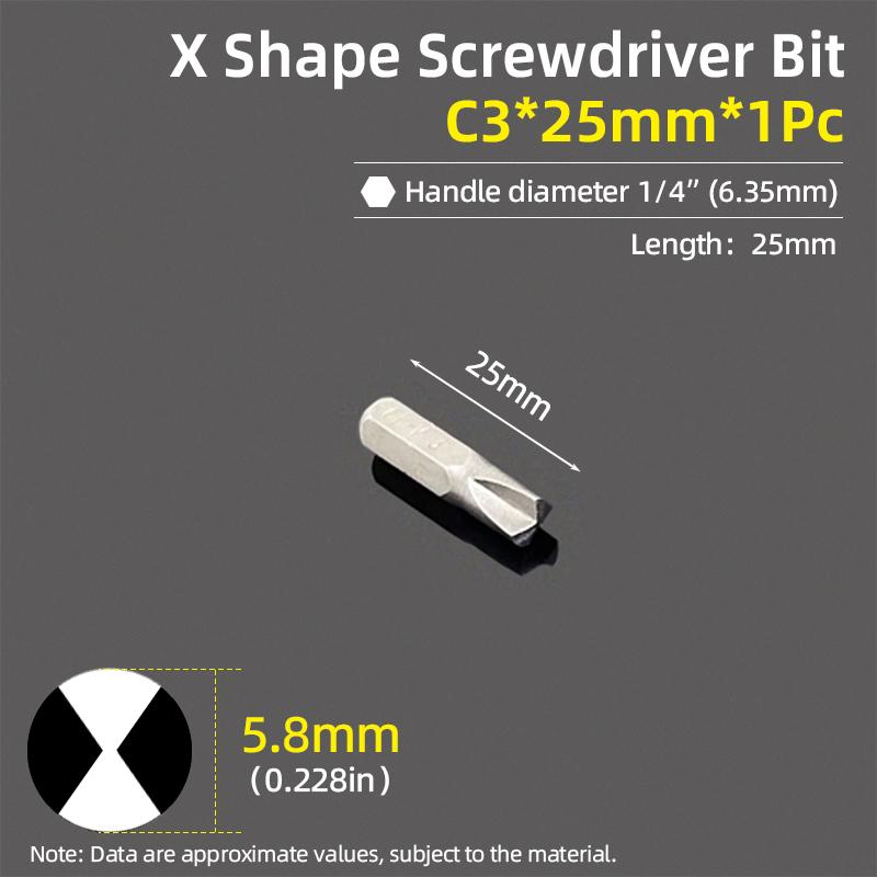X Shape Screwdriver Bits C1 C2 C3 Special Head Screw Driver Bit 1/4” Hex Shank 25mm Repair Electric Drill Hand Tools Accessories
X Shape Screwdriver Bits C1 C2 C3 Special Head Screw Driver Bit 1/4” Hex Shank 25mm Repair Electric Drill Hand Tools Accessories