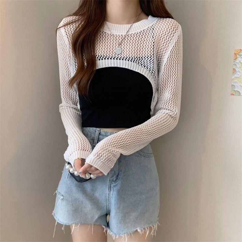 Summer outer wear irregular pure long-sleeved top ultra-short design sense chic hollow sunscreen knitted blouse average size 53-53-2 білий
Summer outer wear irregular pure long-sleeved top ultra-short design sense chic hollow sunscreen knitted blouse average size 53-53-2 білий