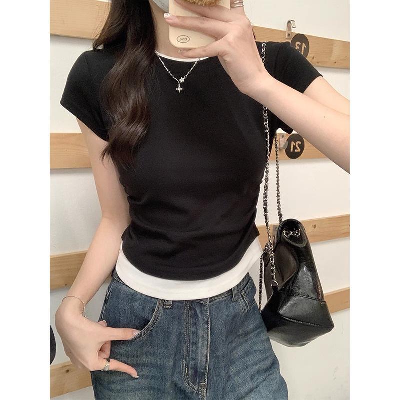 Summer Modal Black Slim-Fit Color-Block Pleated Two-Piece Look Top for Women Double Extra Large
Summer Modal Black Slim-Fit Color-Block Pleated Two-Piece Look Top for Women Double Extra Large