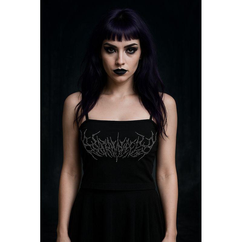 Original Dark Goth Subculture Punk & Rock Retro Y2g Totem Sexy Stick-on Crystals Short Strap Tops Original Order S
Original Dark Goth Subculture Punk & Rock Retro Y2g Totem Sexy Stick-on Crystals Short Strap Tops Original Order S